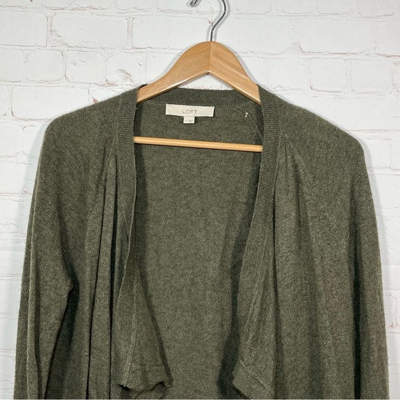 Loft Open Cardigan Sweater Womens Size Small Green Wool Blend Long Sleeve - Picture 2 of 9